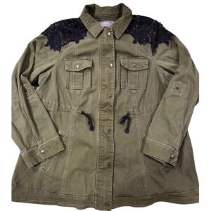 Torrid Jacket-size 1(XL)Army Olive Green Utility‎ Black Lace Drawstring Waist